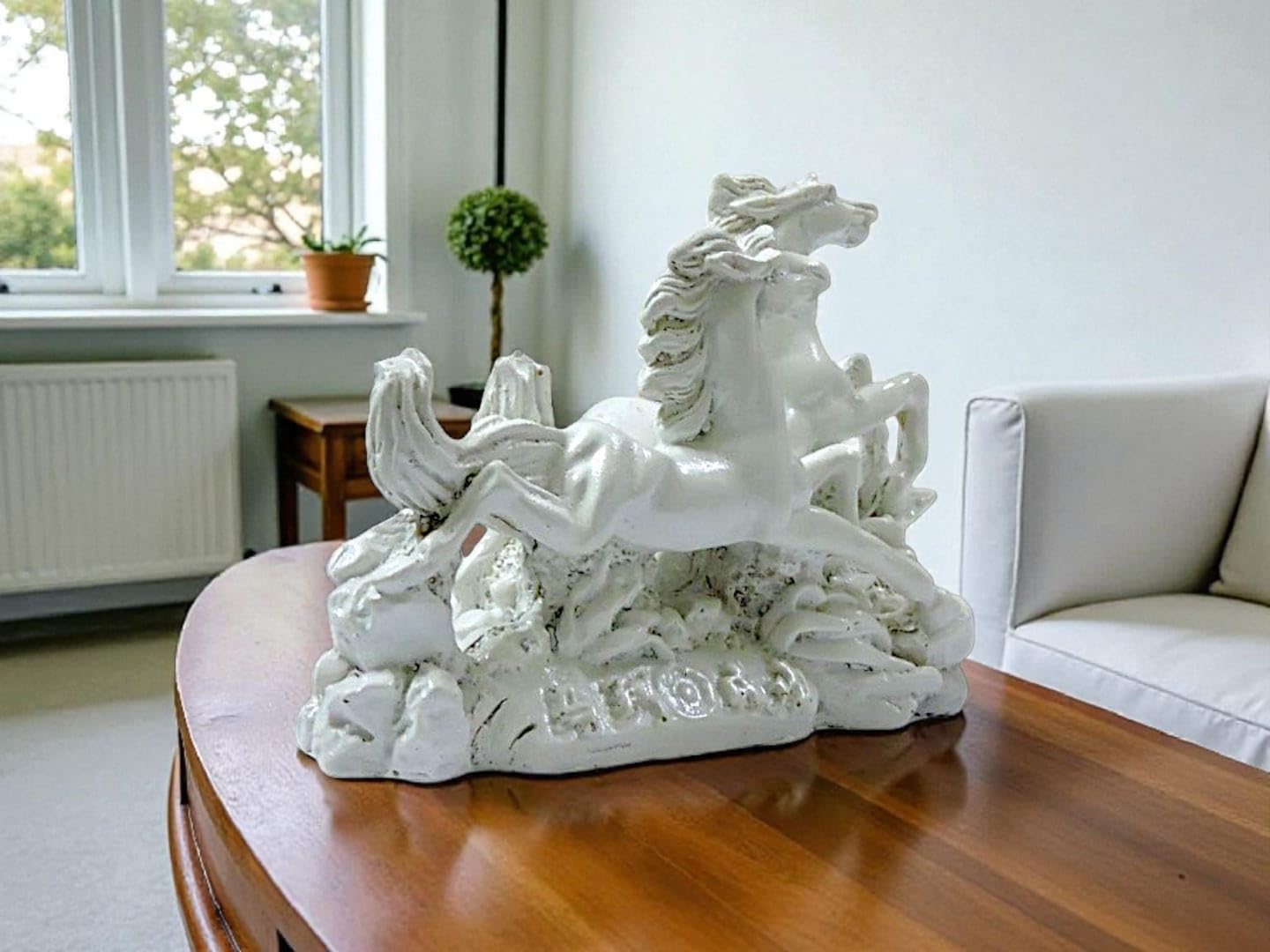 Two Running Victory Horses Statue Showpiece – Decorative Horse Figurine Sculpture for Home &amp; Office Décor – Lucky Feng Shui &amp; Vastu Horse Accent for Living Room, Tabletop &amp; Shelf Display (White)