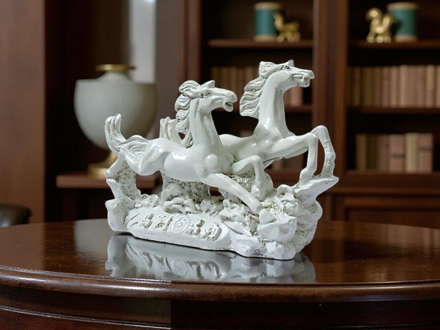 Two Running Victory Horses Statue Showpiece – Decorative Horse Figurine Sculpture for Home &amp; Office Décor – Lucky Feng Shui &amp; Vastu Horse Accent for Living Room, Tabletop &amp; Shelf Display (White)