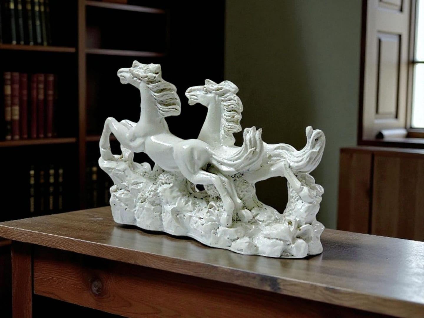 Two Running Victory Horses Statue Showpiece – Decorative Horse Figurine Sculpture for Home &amp; Office Décor – Lucky Feng Shui &amp; Vastu Horse Accent for Living Room, Tabletop &amp; Shelf Display (White)